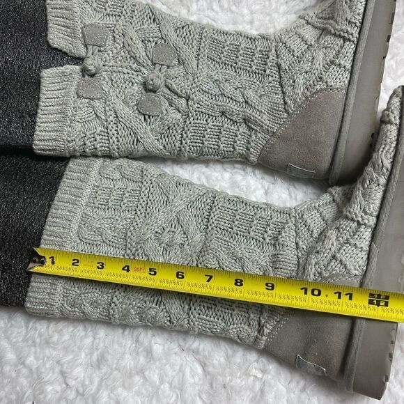 UGG kalla cable knit gray tall boots back suede fur footbed lining size 8